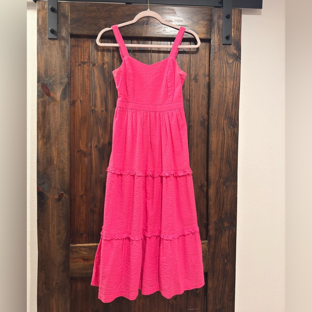 100% cotton hot pink midi dress womens size xs
